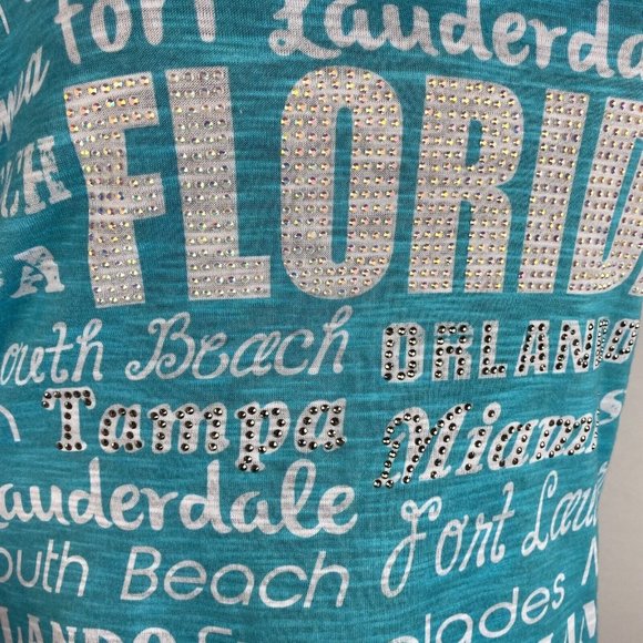 Sweet Gisele M Florida Themed Rhinestone Accented T-Shirt Beach Vacation - Picture 3 of 12